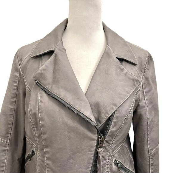 Anthropologie Vegan Leather Moto Jacket Zipper Pockets Gray size Small - Picture 3 of 8